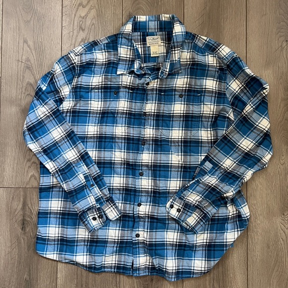 L.L. Bean Other - LL Bean Blue White Plaid Flannel Button Down Mens XXL Regular Slightly Fitted
